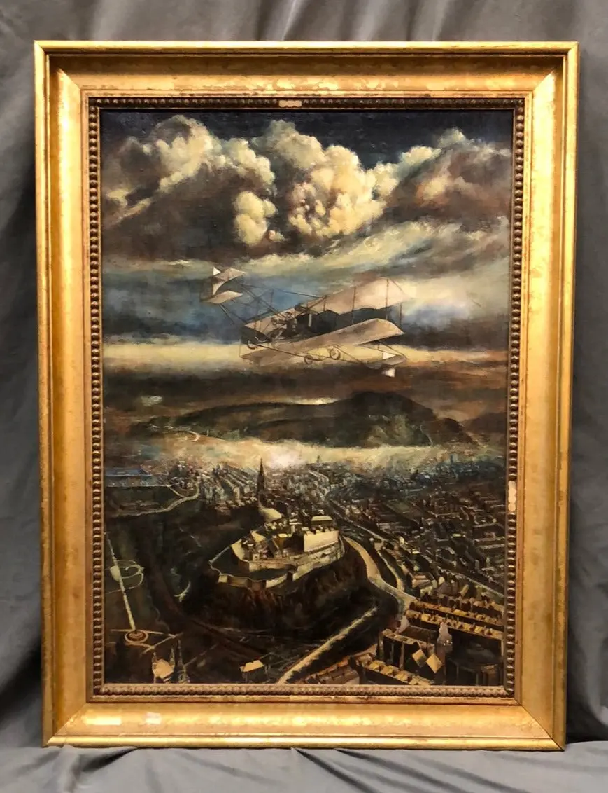 Surreal Biplane Over Paris Oil Painting On Canvas 1