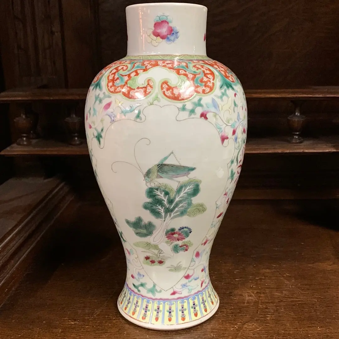 Small Orange And Green Floral Vase-As Found 1