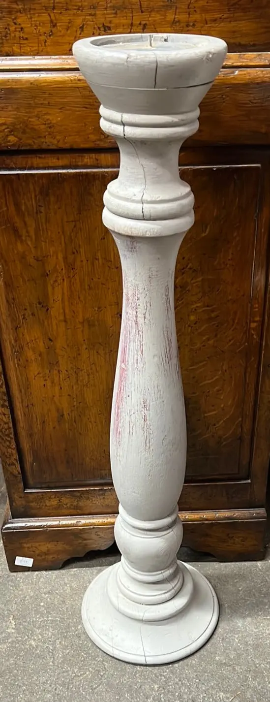 Tall Shabby Chic Gray Pedestal Candleholder 1