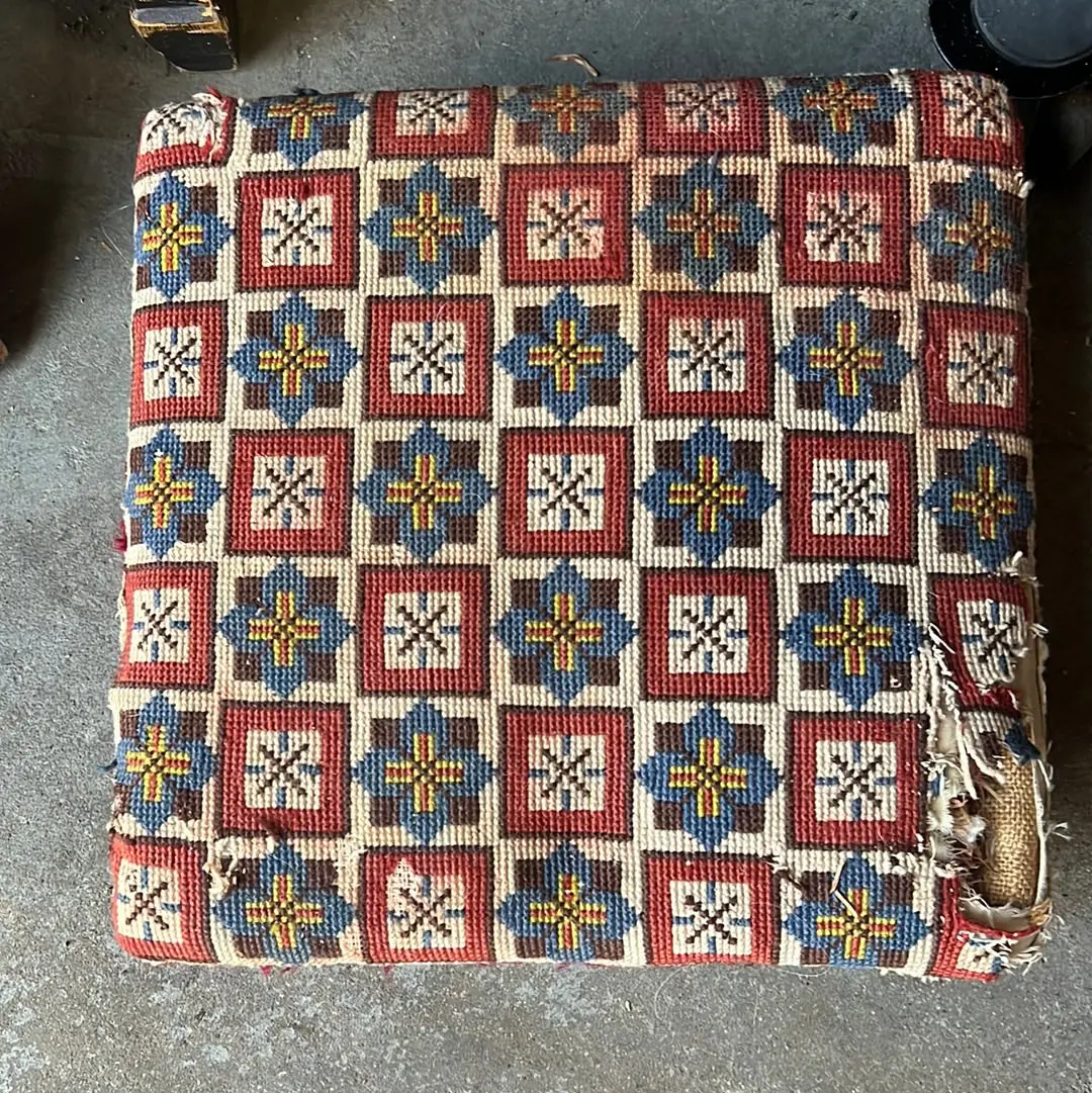 Needlepoint Foot Stool - As Found 1
