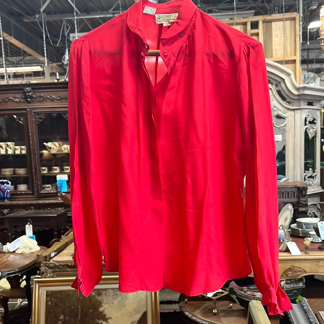 Red Silk Long Sleeve Shirt 1