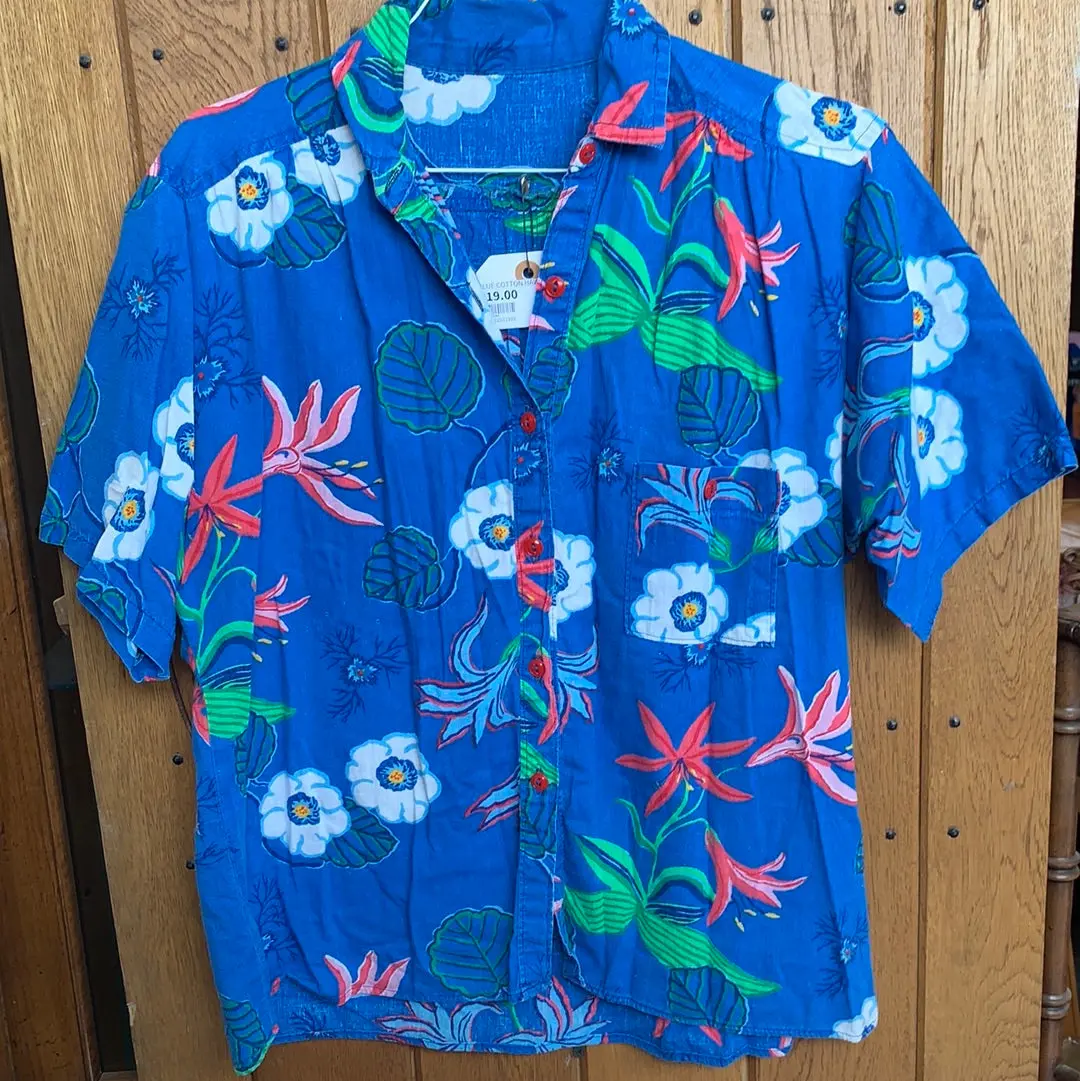 Blue Cotton Hawaiian Shirt 1