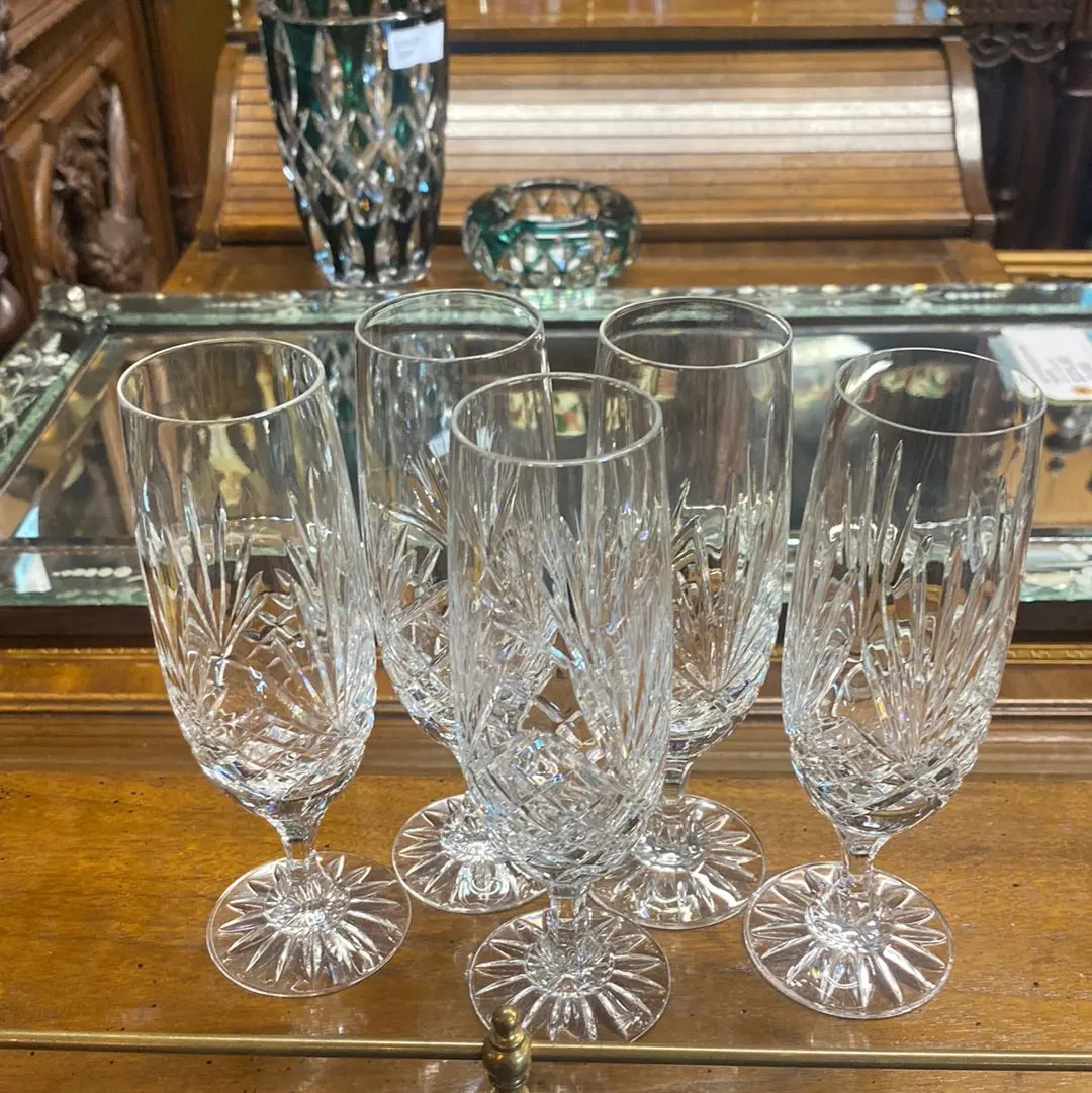 Set Of Five Crystal Stemmed Champagne Flutes 1