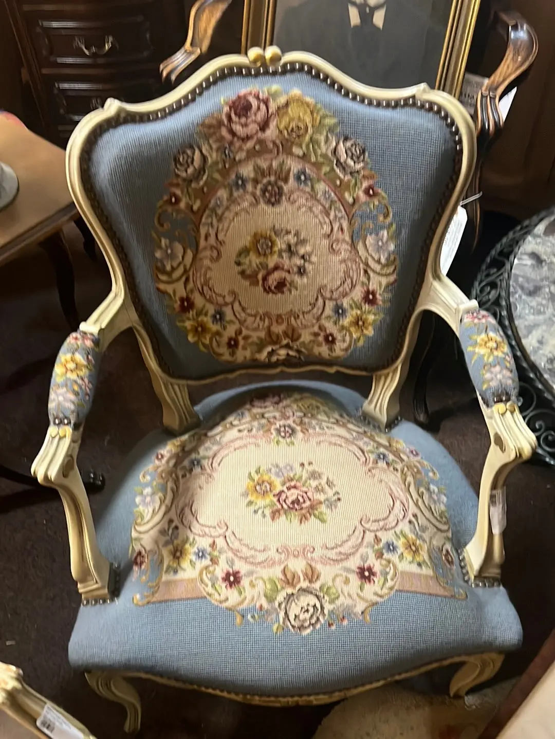 Needlepoint Painted Fauteuil Chair 1