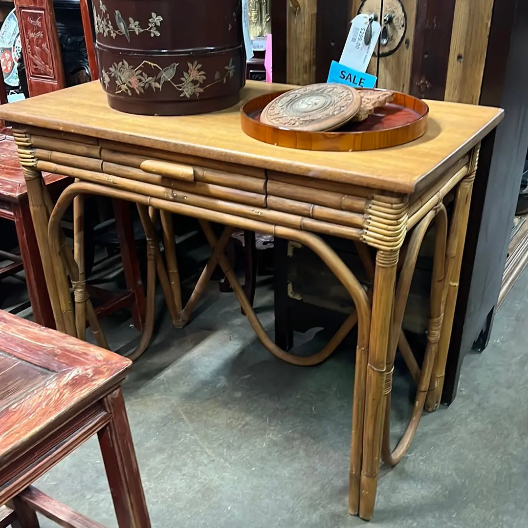 Rattan Writing Desk Or Entry Table - As Found 1