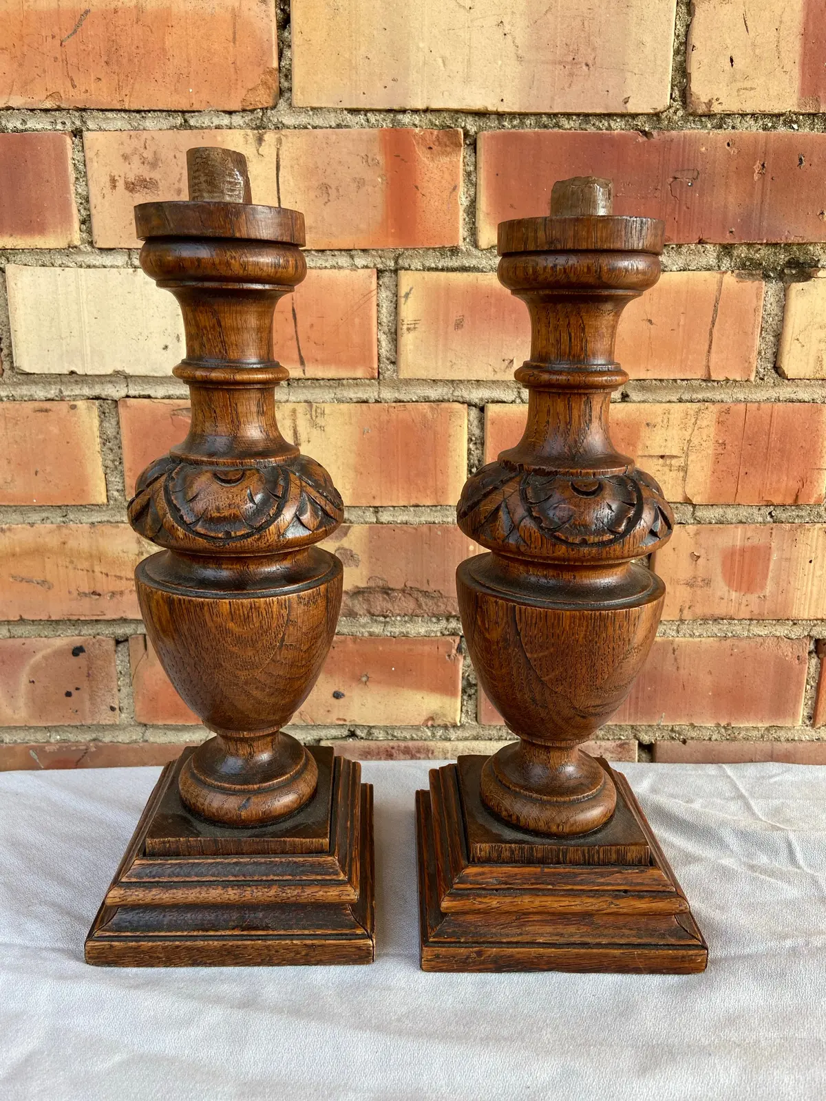 Pair Of Short Carved Oak Posts 1
