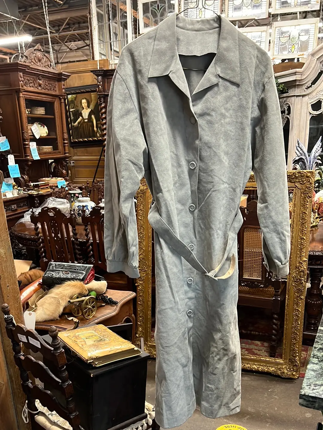 Vintage Gray Suede Trench Coat 1