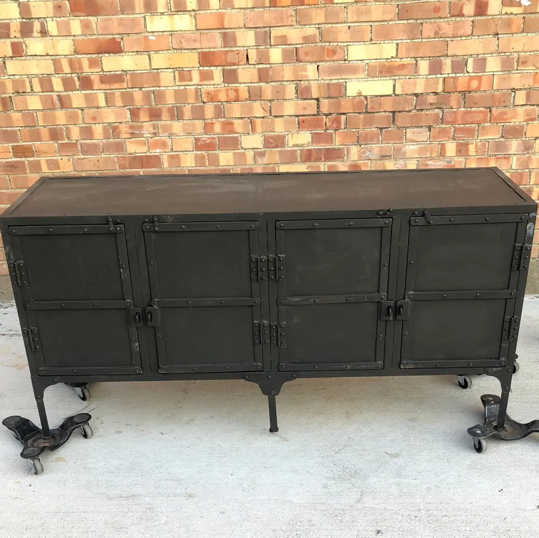 Mid-Century Campaign Style Industrial Side Board 1