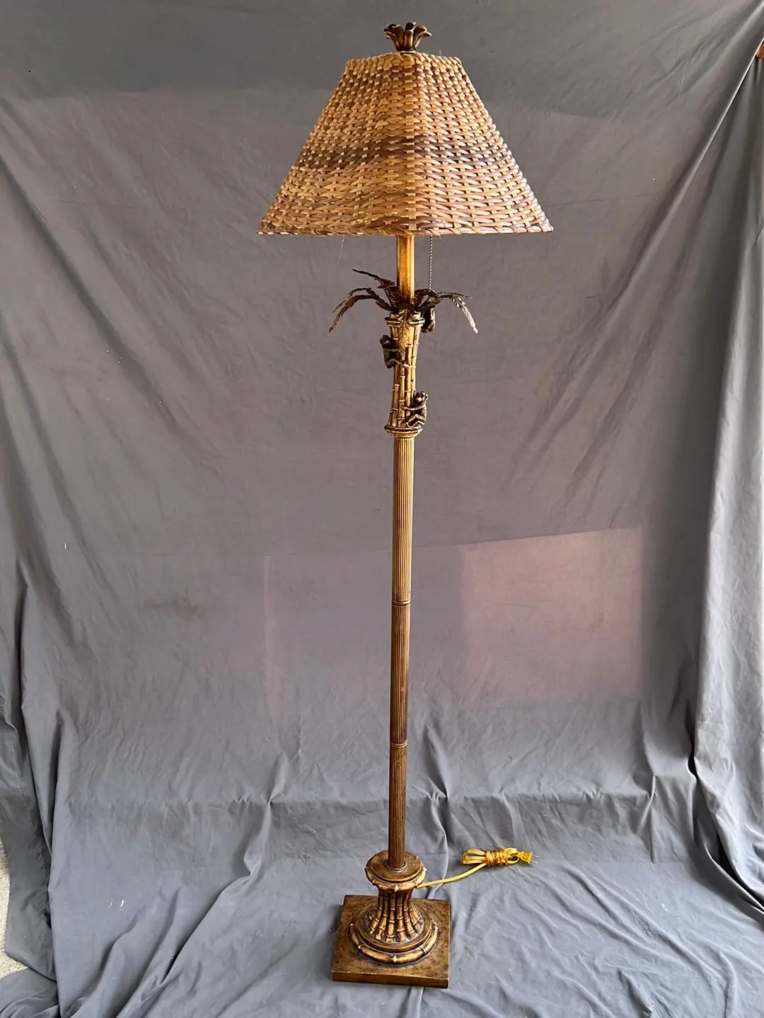 Monkey Floor Lamp With Wicker Shade 1