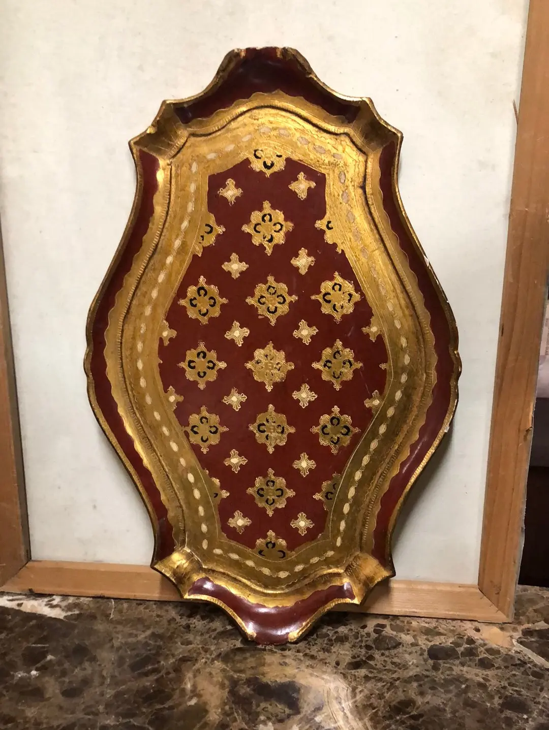 Large Red And Gold Shaped Florentine Tray 1