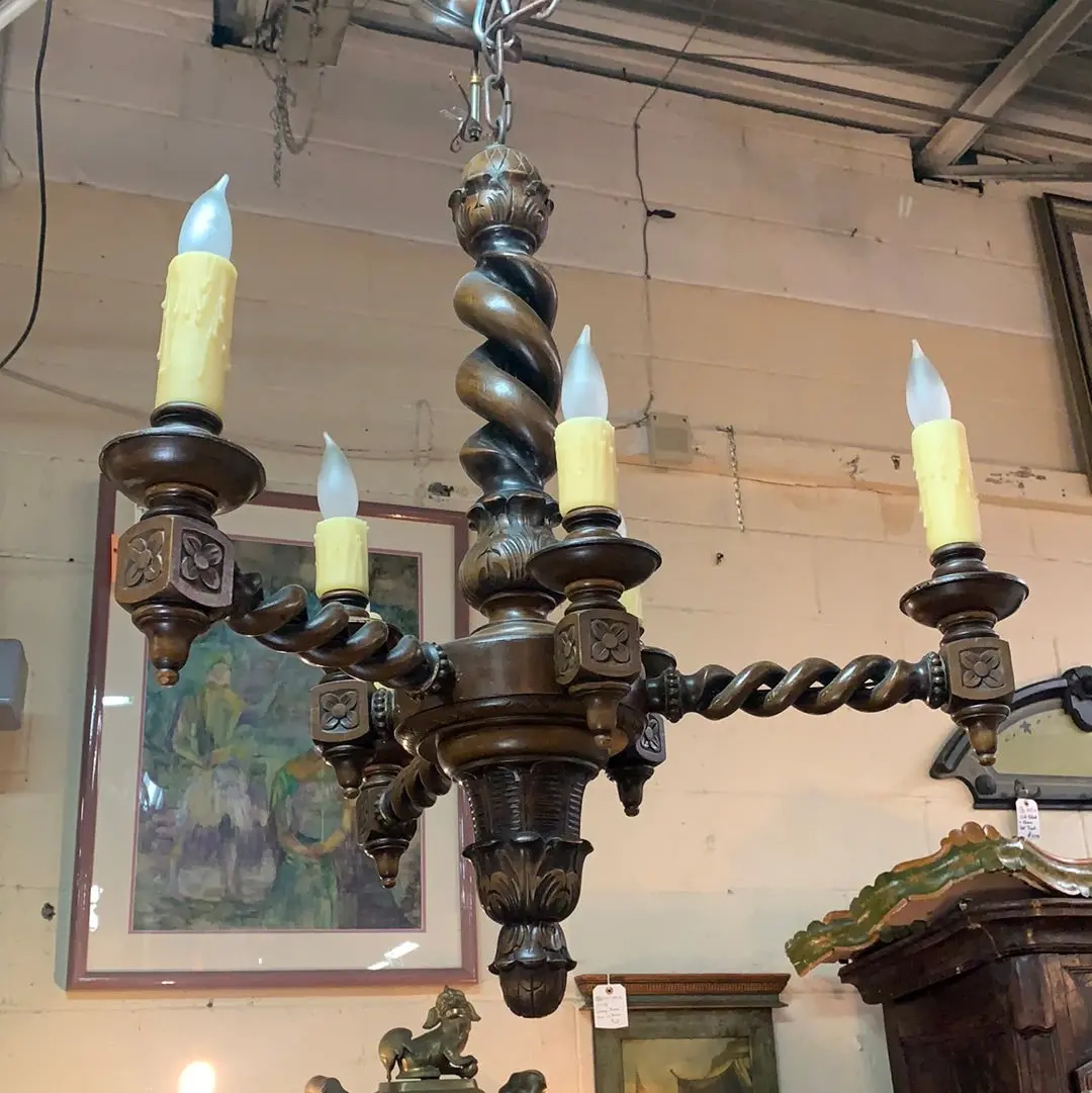 Unusual European Barley Twist Wood Chandelier 1