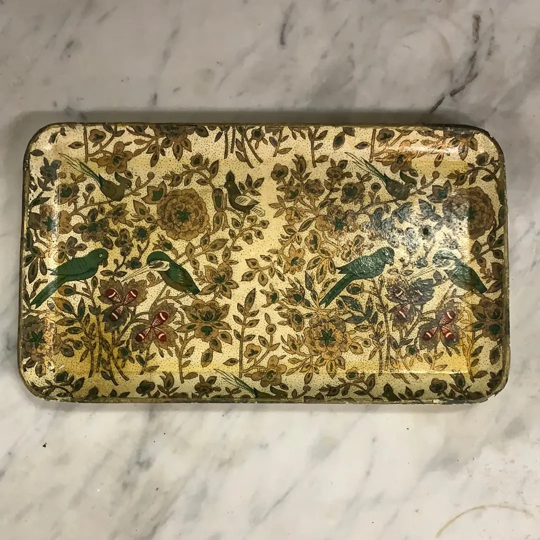 Green And Gold Bird Paper Mache Small Tray (Each) 1