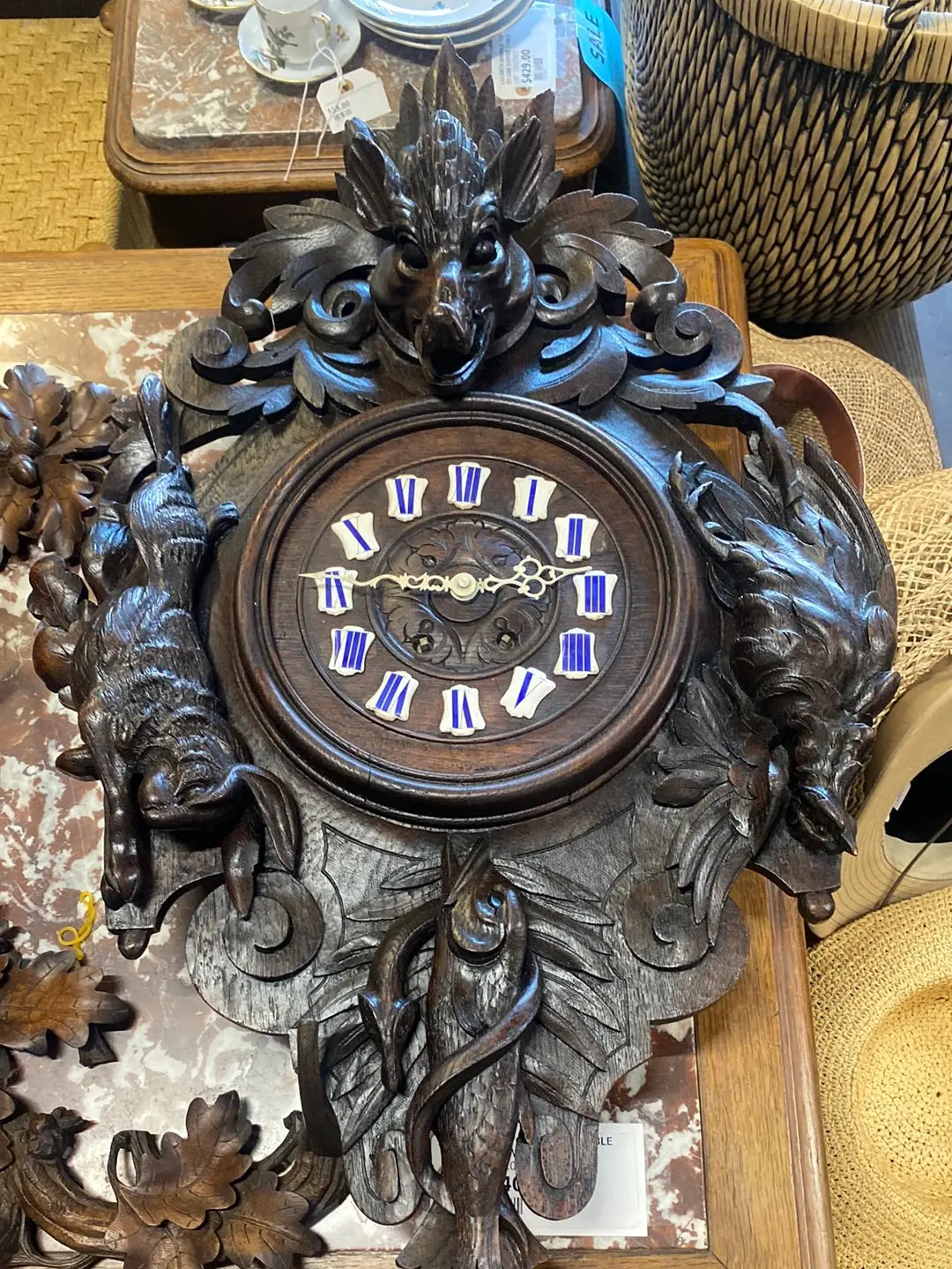 Carved Boar's Head Black Forest Oak Clock 1