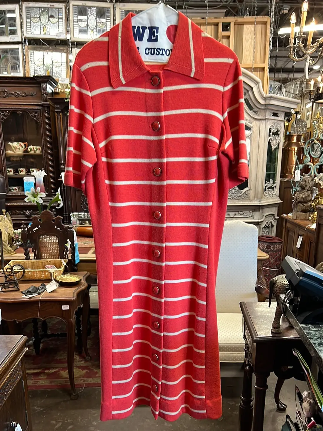 Striped Coral Italian Knitwear Short Sleeve Dress 1