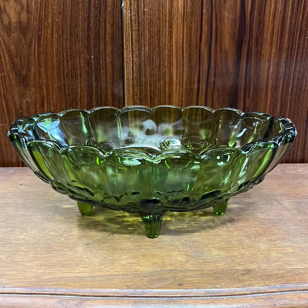 Large Vintage Oval Green Glass Compote 1