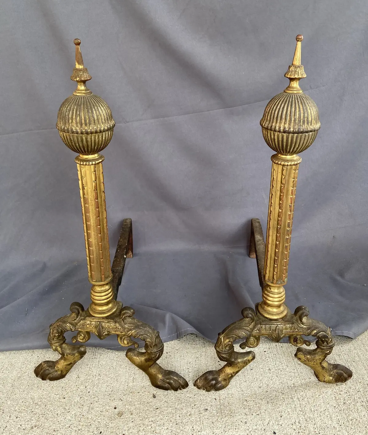 Pair Of Brass Andirons 1