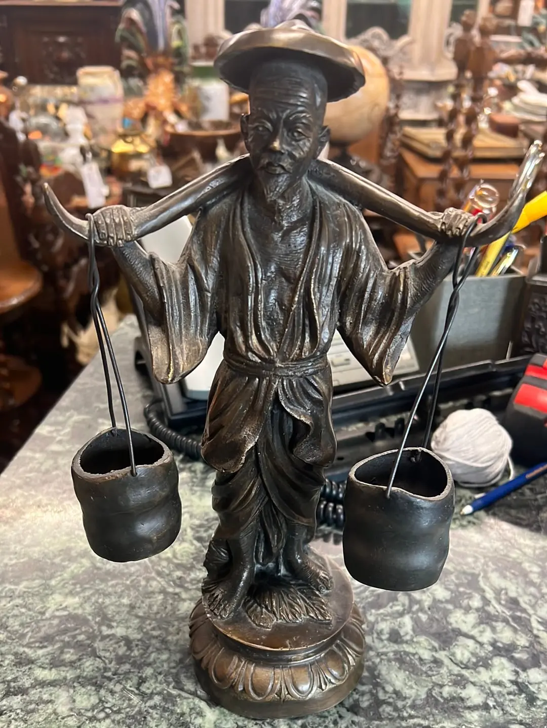 Bronze Figure Of Japanese Man With Bucket 1