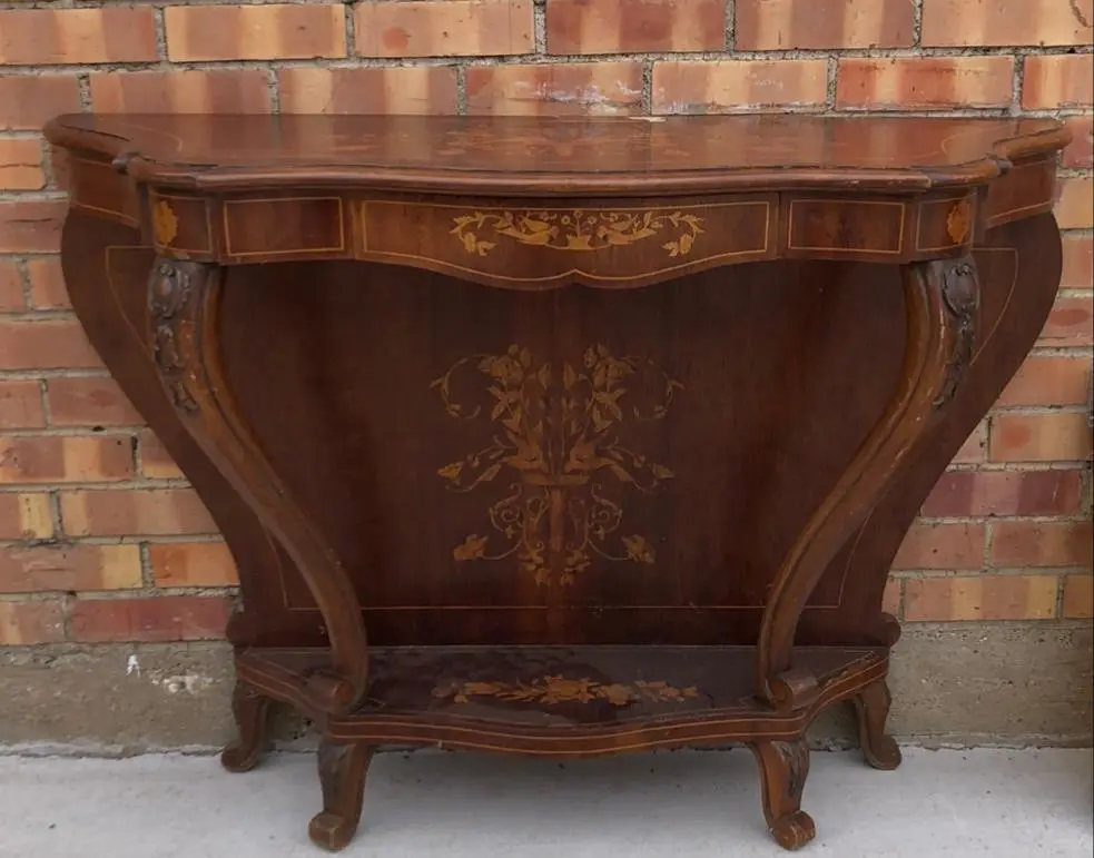 Inlaid Lxv Style Small Wall Console With Drawer - As Found 1