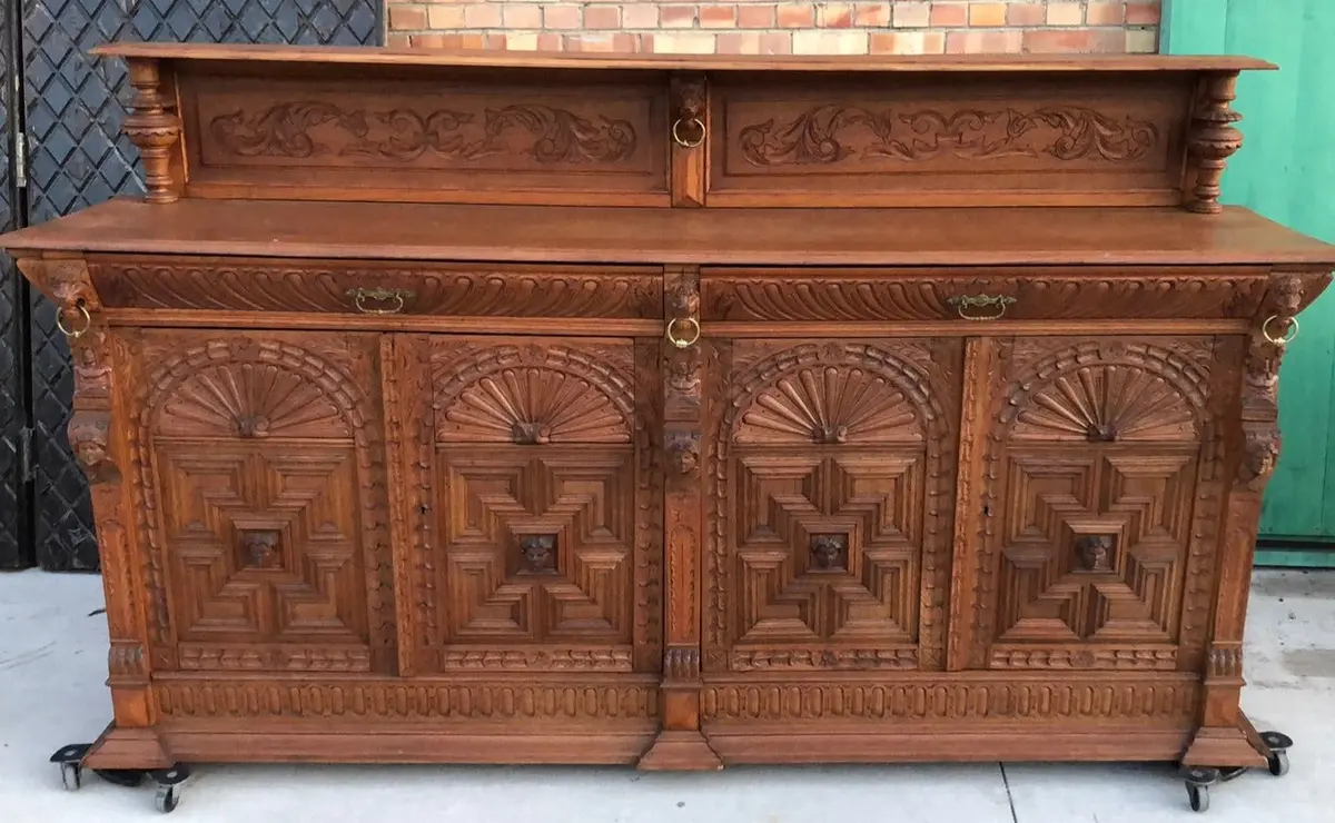 Carved Renaissance Revival Oak Sideboard. 1