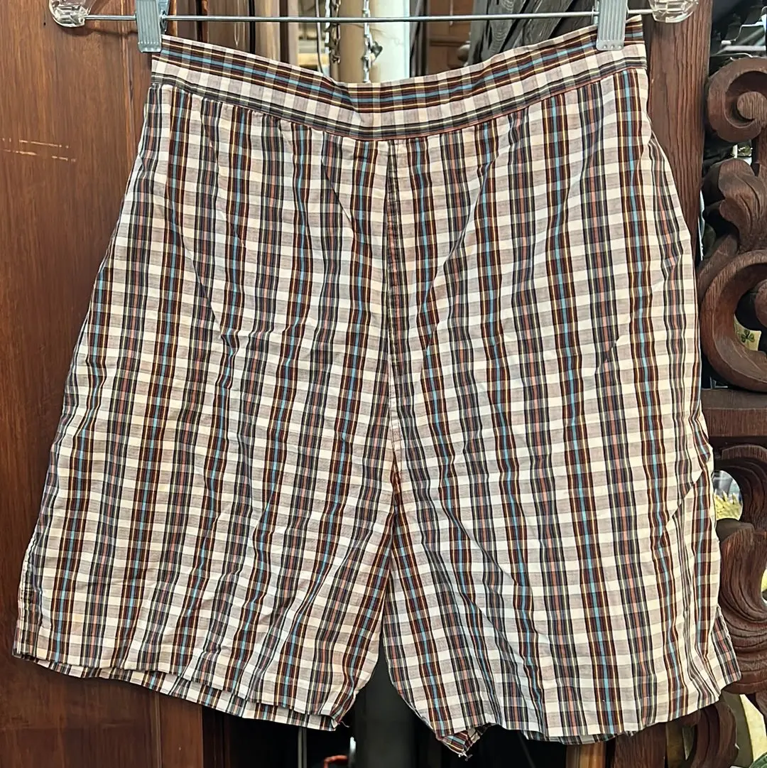 Brown Striped Cotton Shorts 1