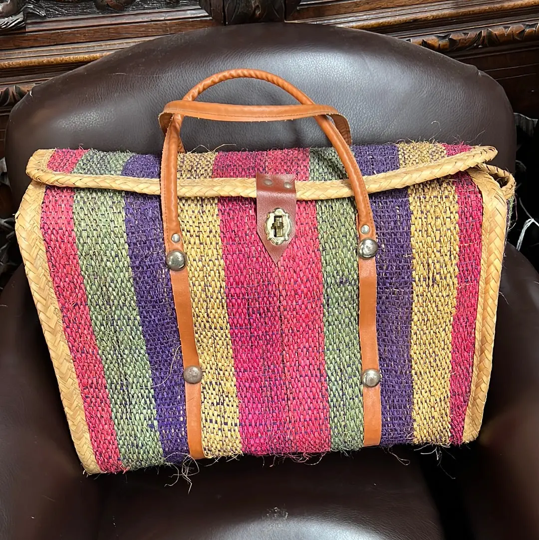 Multicolor Striped Straw Weekend Bag 1