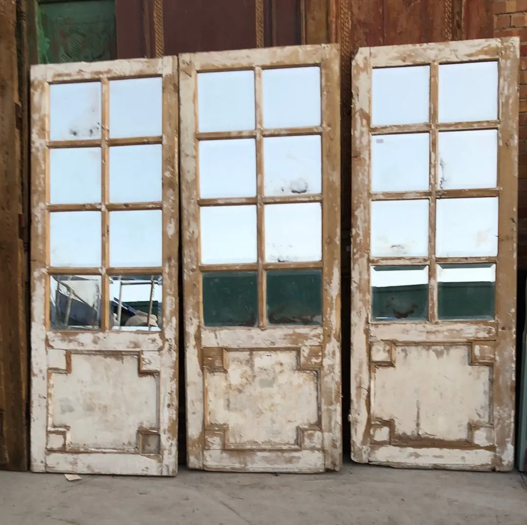 Pair Square Beveled Glass Mullioned  Door 1