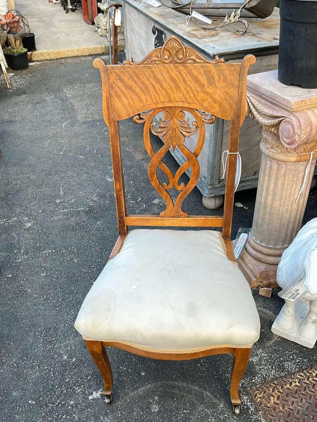 Edwardian Birch Hall Chair With Upholstered Seat 1