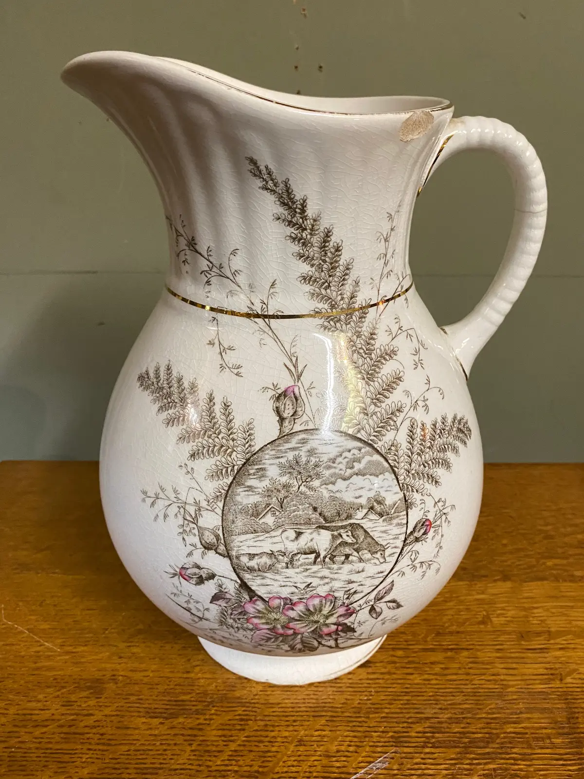 Ferns And Cows Large Wash Pitcher As Found 1