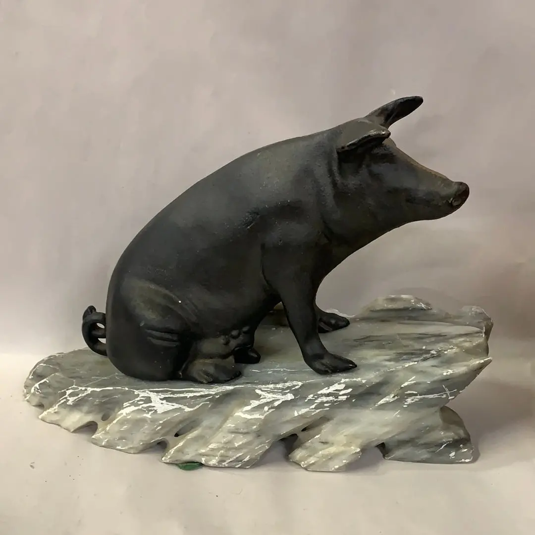 Cast Iron Large Pig Bank On Soapstone Base 1