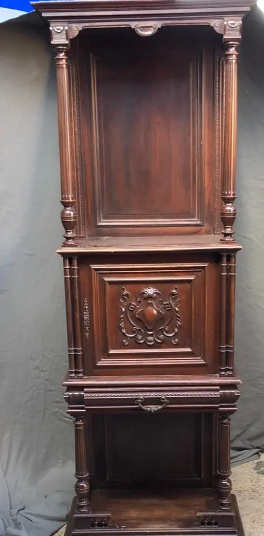 Tall Walnut Henri Ii Credence Cabinet 1