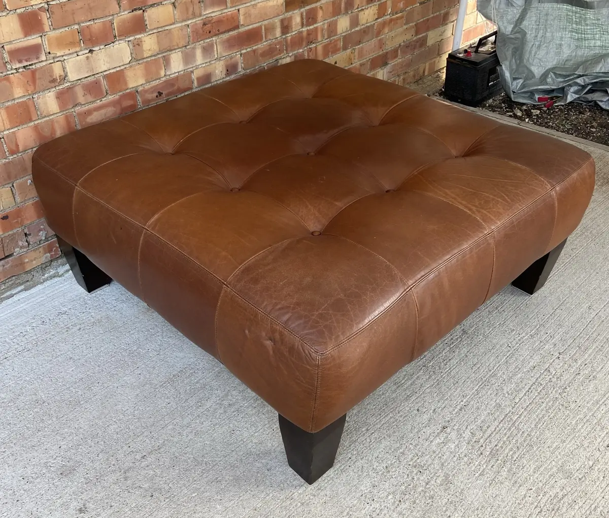 Large Square Leather Pottery Barn Ottoman 1