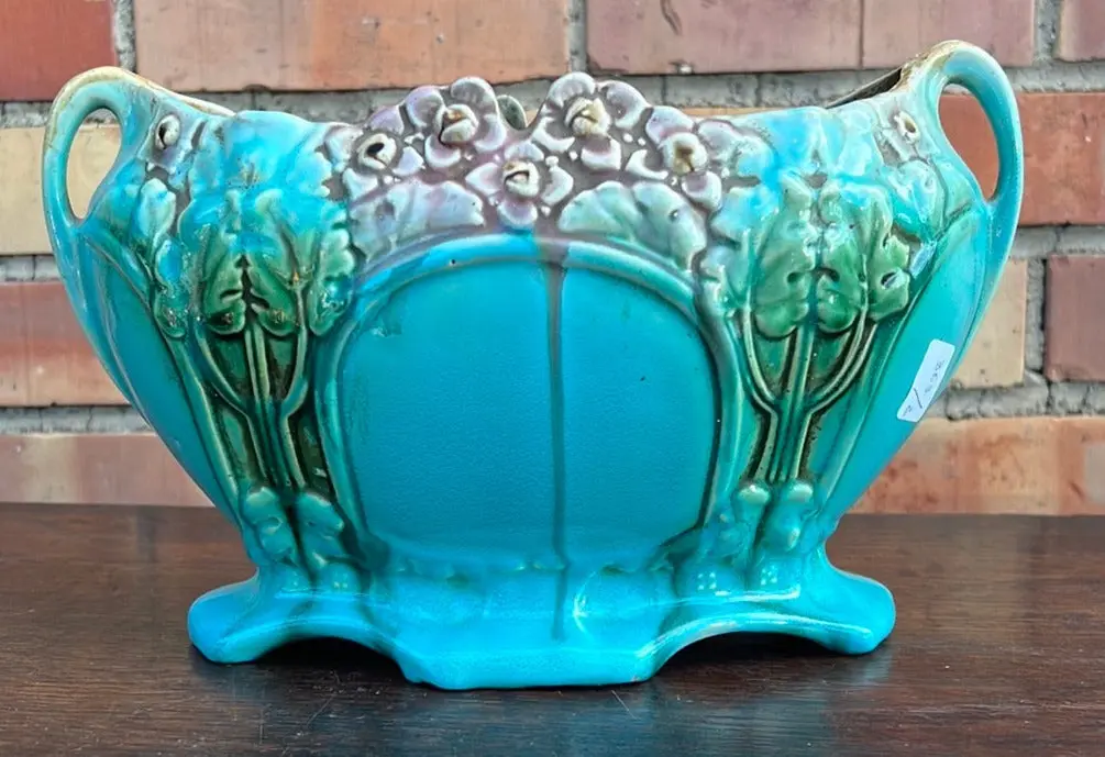 Blue Floral Ovoid Majolica Vase 1