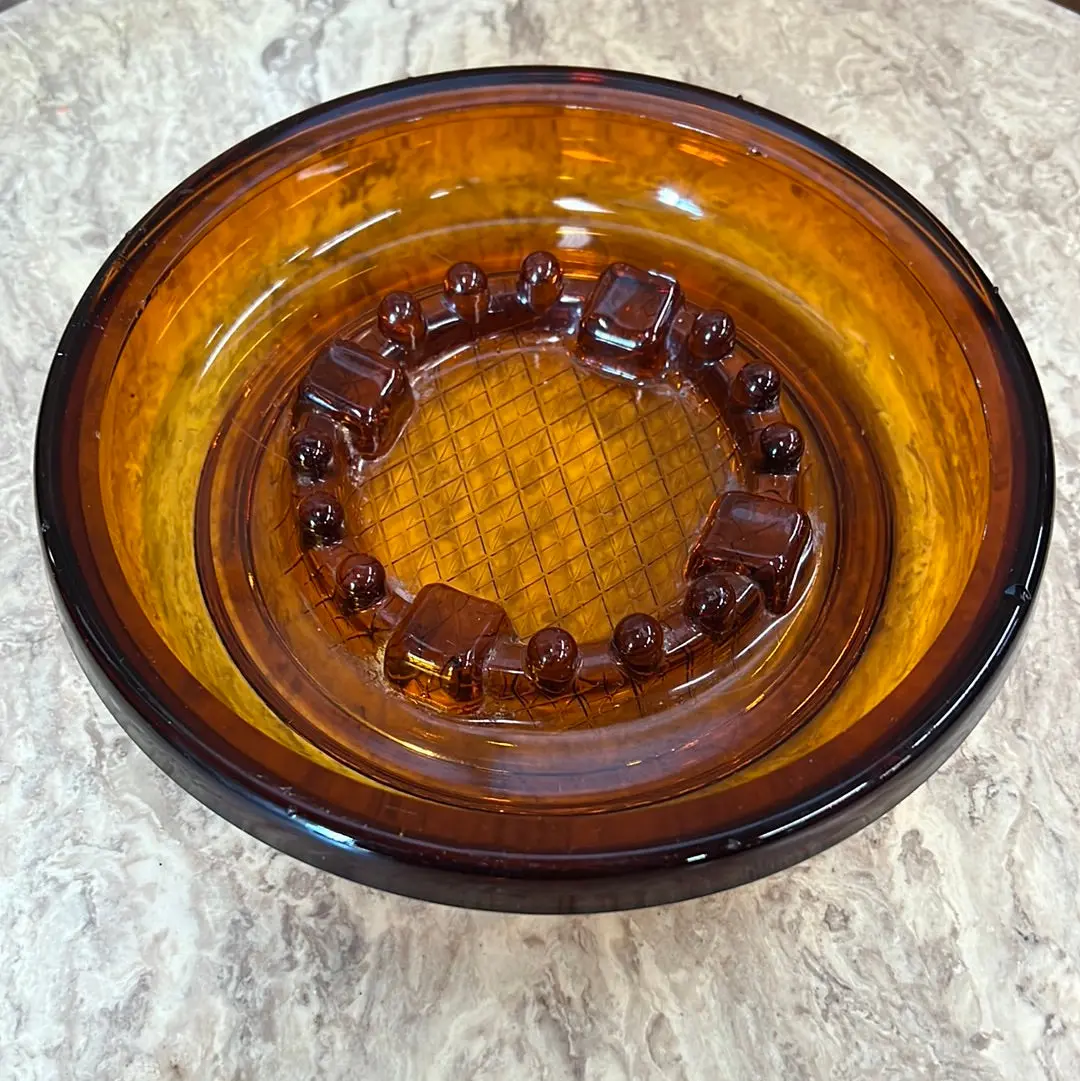 Large Amber Glass Ashtray - As Is 1