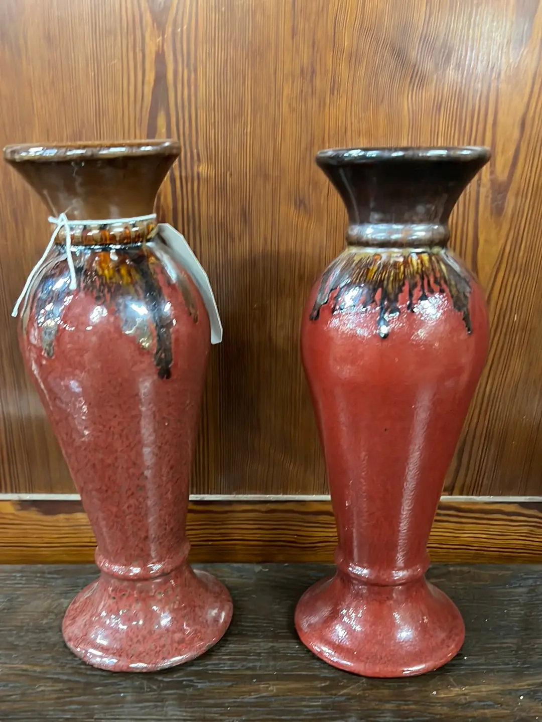 Pair Of Tall Pottery Candlesticks - Not Old 1