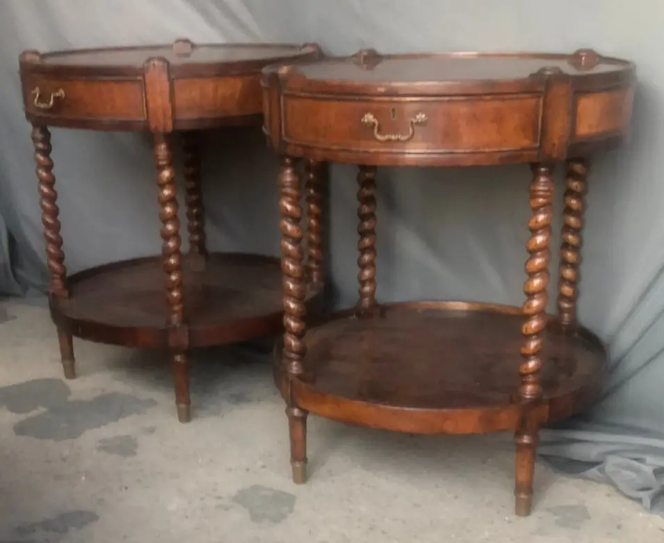 Pair Of Barley Twist Round End Tables With Drawers 1
