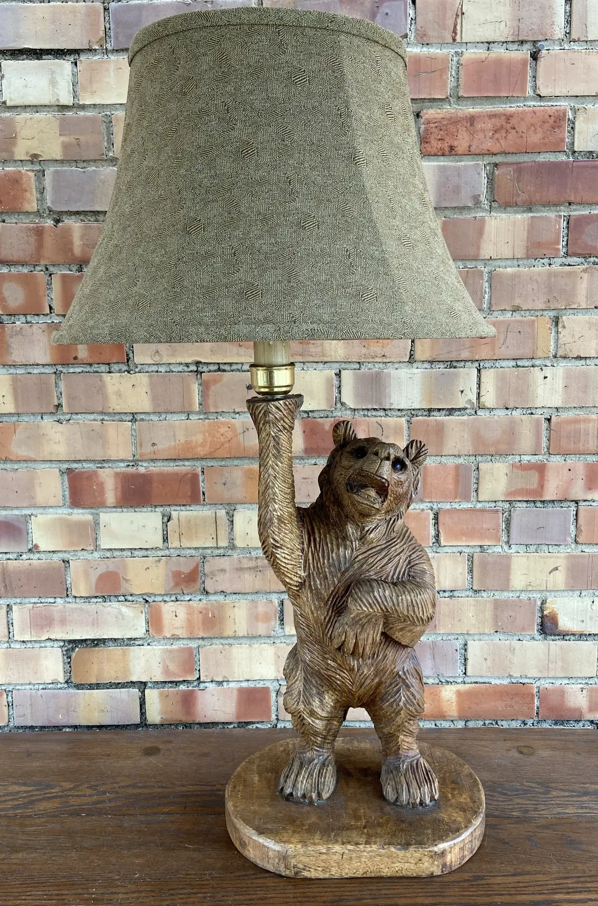 Carved Wood Black Forest Bear Lamp 1