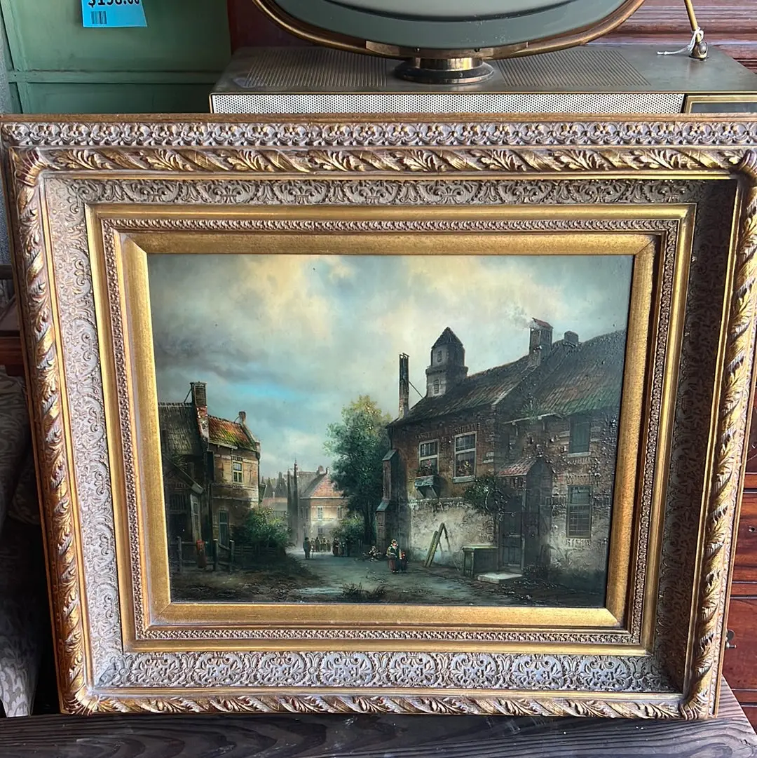 Cityscape Oil Painting On Board In Gold Frame - Not Old 1
