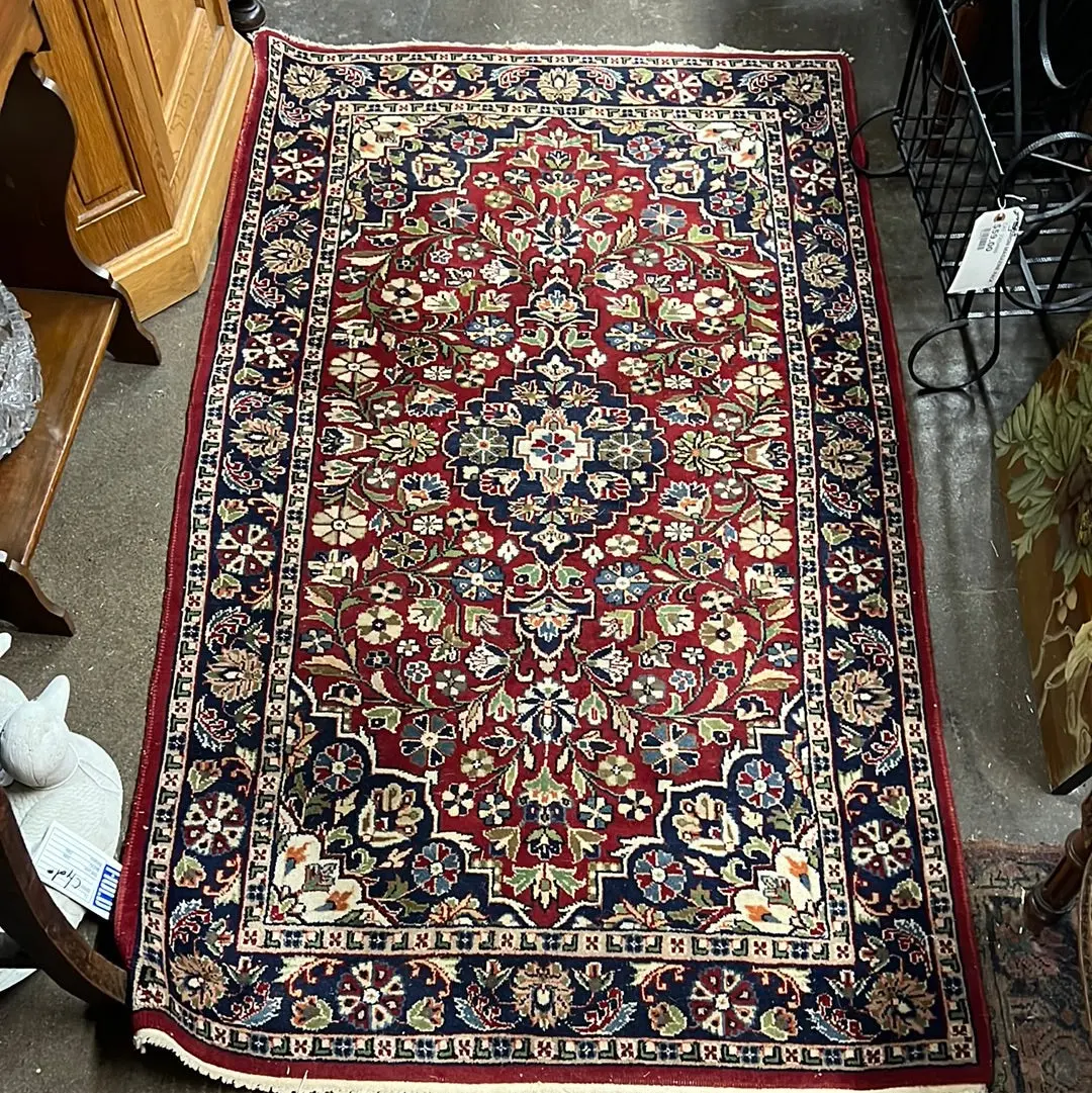 36” X 64” Red And Blue Hand Tied Rug 1