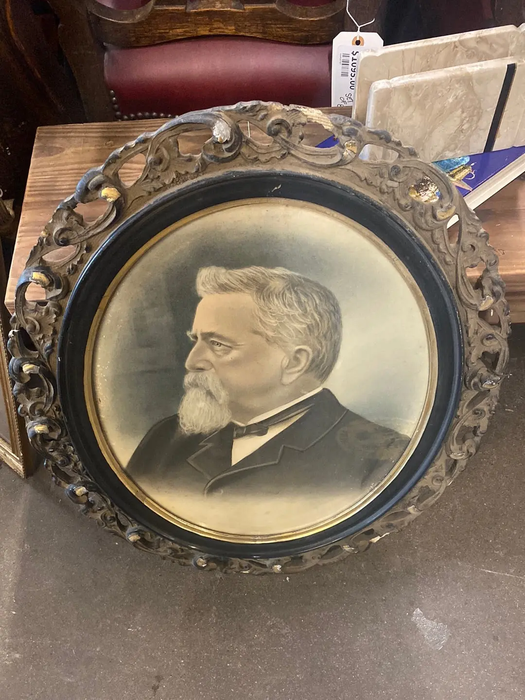 Oval Pierce Carved Black And Gold Frame With Chaulk Of Bearded Gentlemen 1