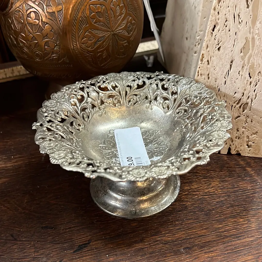 Silverplate Compote With Filagree Edge-As Found 1
