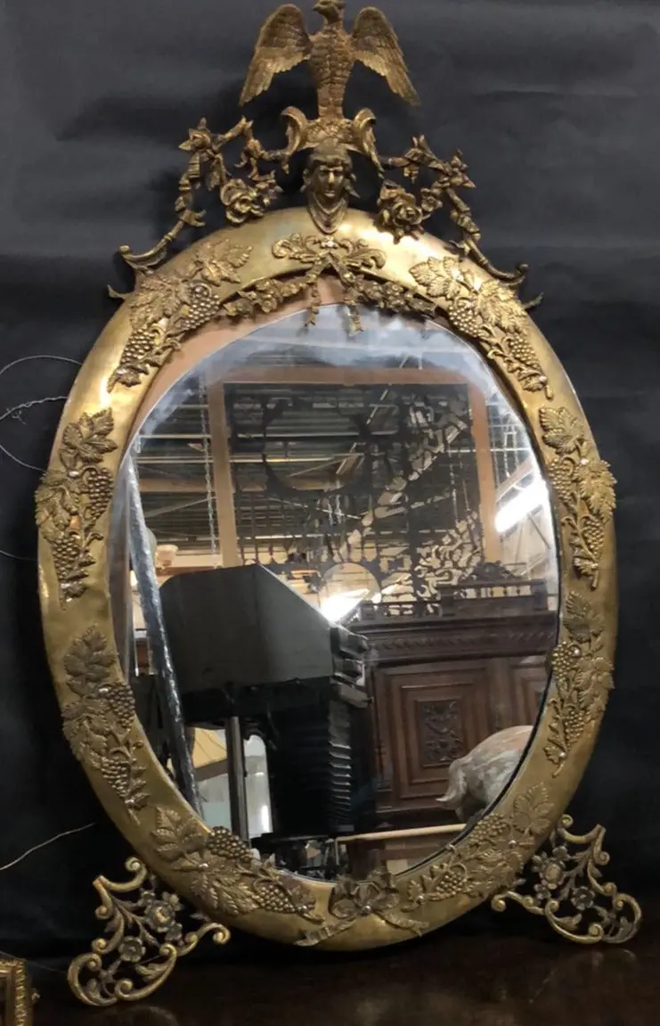 Brass Oval Frame With Eagle Lady's Head And Grape Motif 1