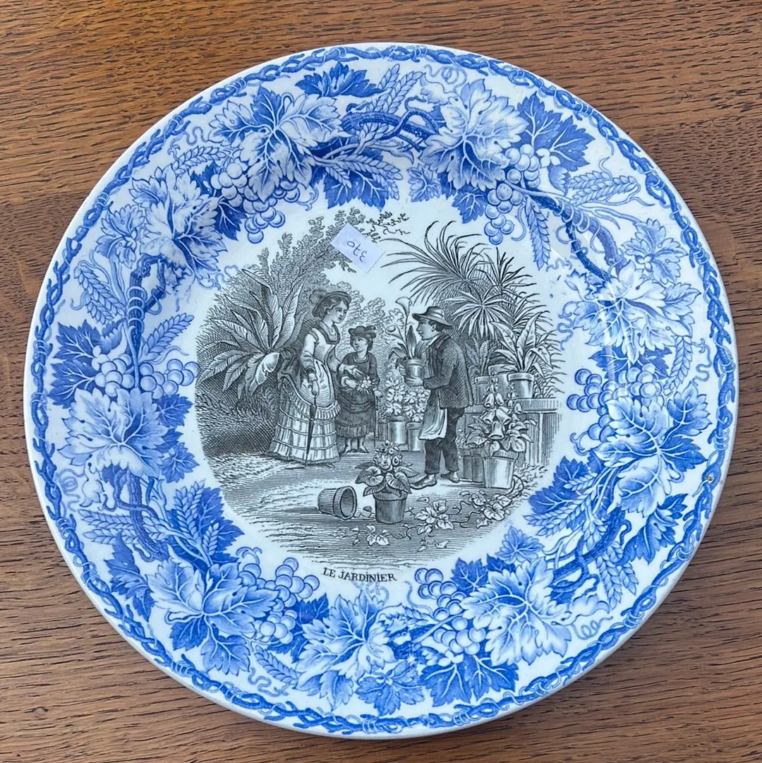 Blue And Black Transferware Ironstone Plate - Each 1