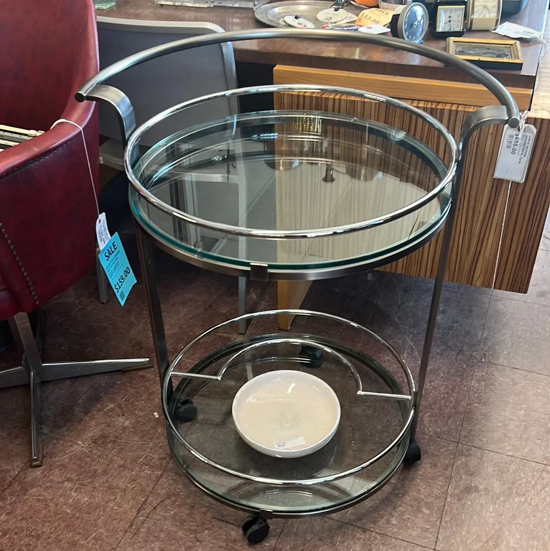 Chrome And Glass Round Bar Cart 1
