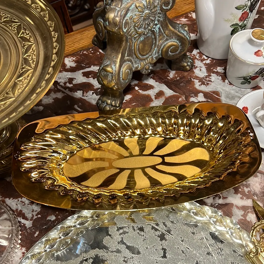 23K Gold Electro Plate Tray With Sunburst Design 1