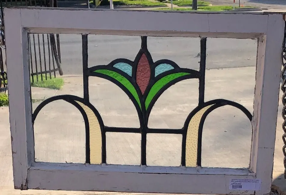 Stained Glass Window With Red Bud And Multi Colored Leaves 1