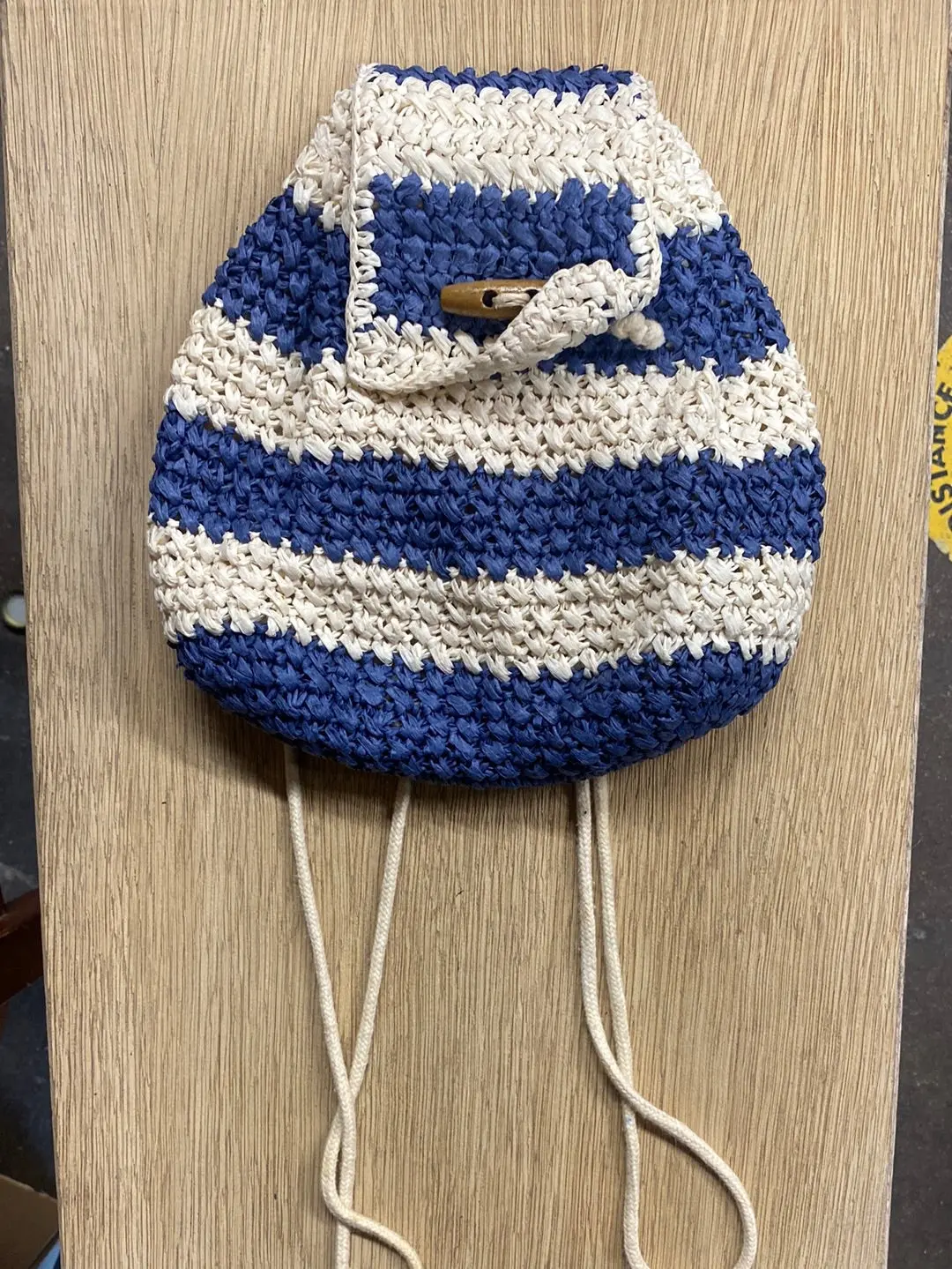 Navy Blue And Cream Raffia Little Backpack 1