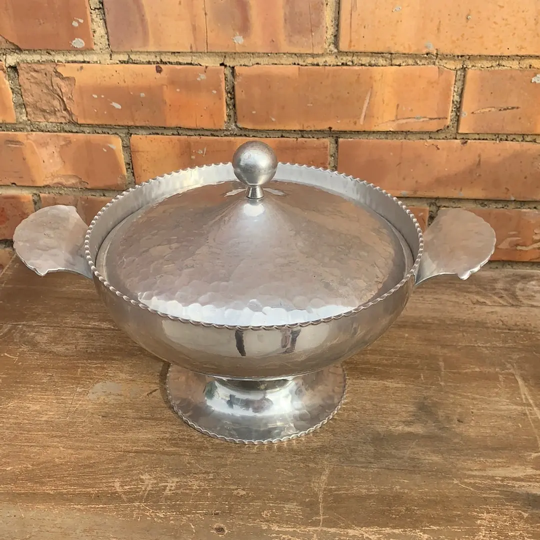 Hammered Aluminum Compote With Lid 1