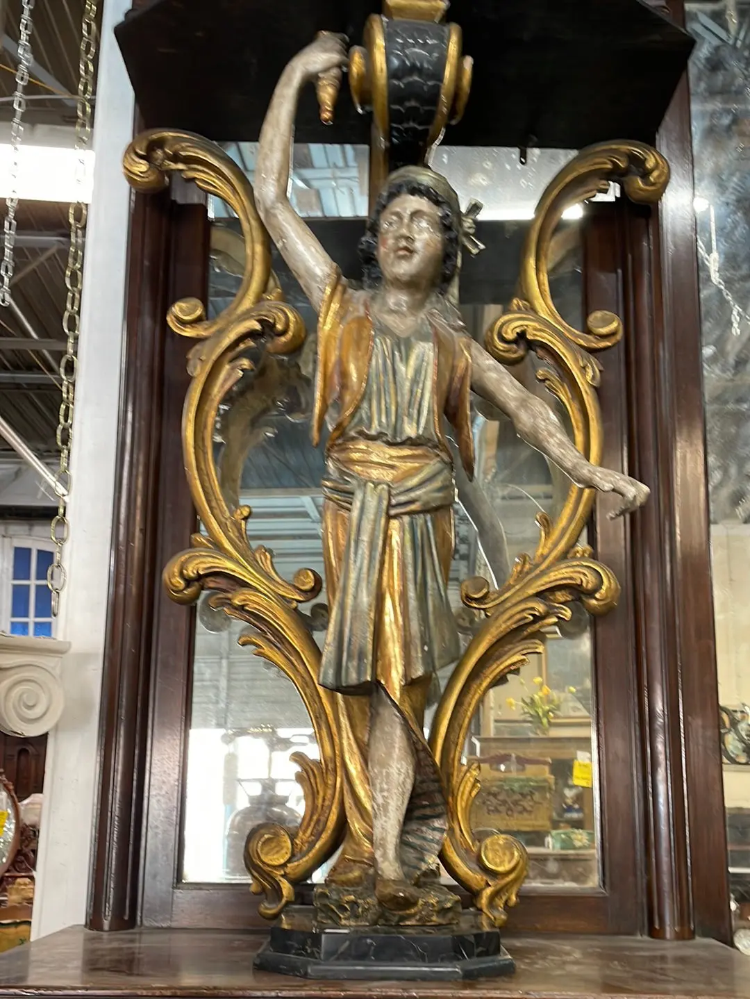 Pair Of Italian Marble Top Full Figural Carved Consoles With Marble Plinths 1