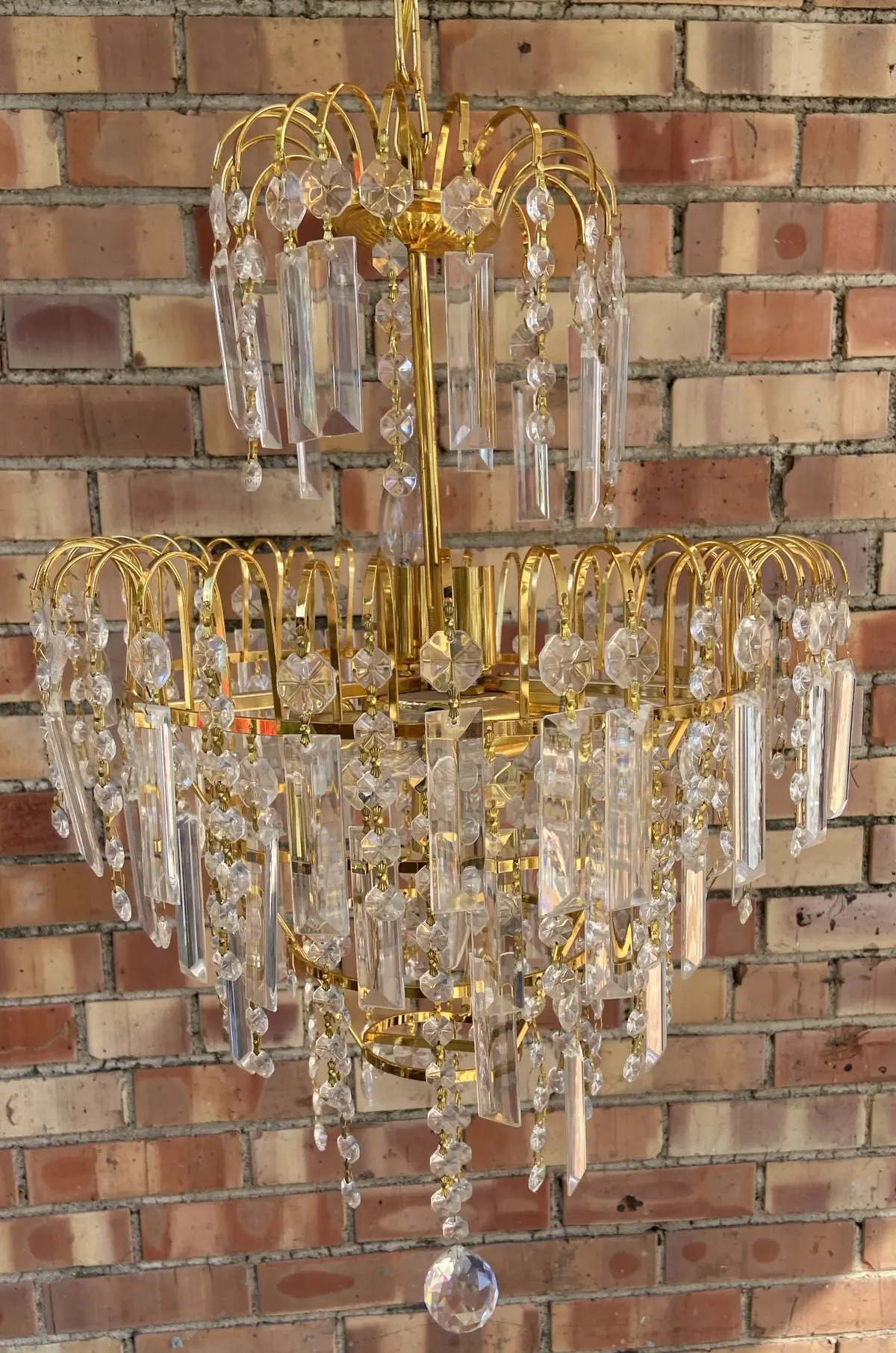 Brass And Crystal Prisms Chandelier 1