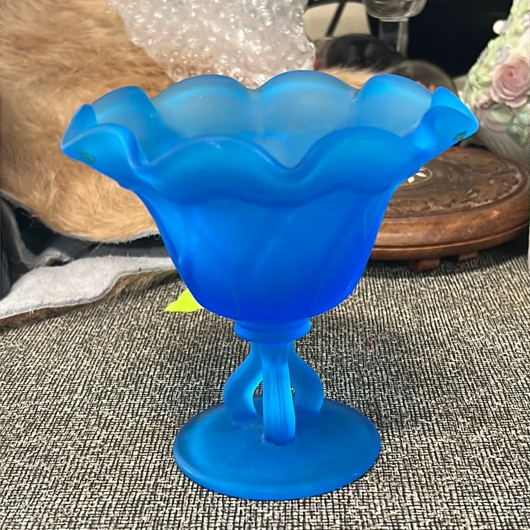 Blue Frosted Glass Compote 1